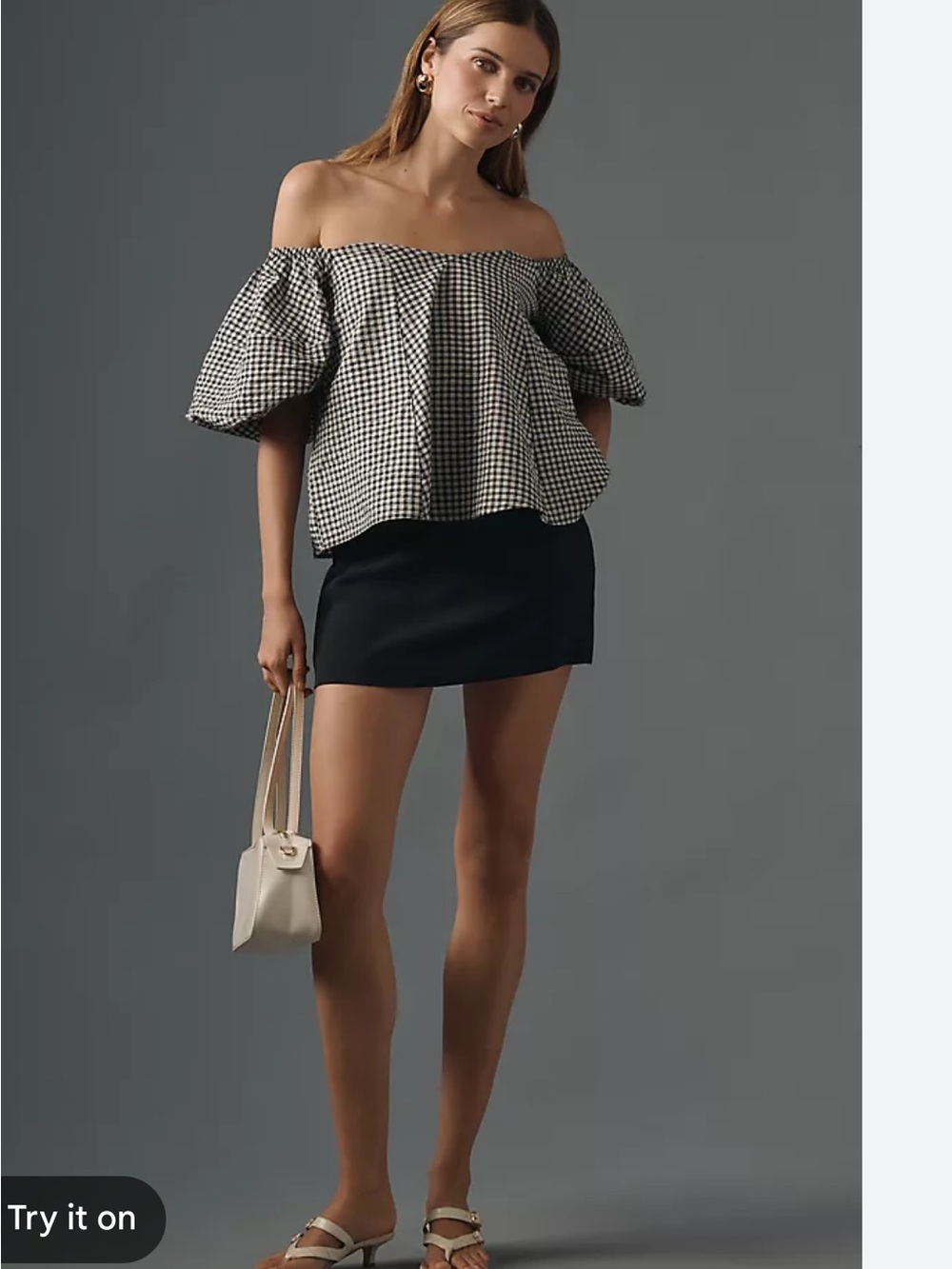 NWT Anthropologie Maeve Puff-Sleeve Off-The-Shoulder Gingham Top